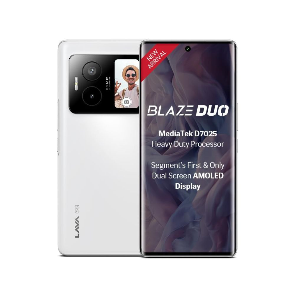 Lava Blaze Duo 5G Artic White 6GB RAM 128GB Storage Segments First Secondary Screen120 Hz Curved Amoled Display 64 MP Camera Sony Sensor MediaTek Dimensity 7025 Processor