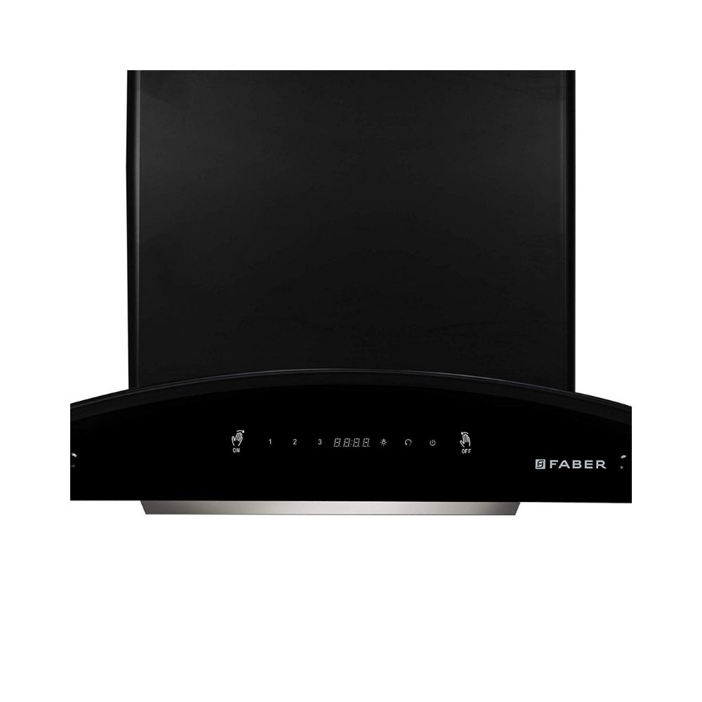 Faber 90 cm 1500 mhr Auto-Clean curved glass Kitchen Chimney HOOD PRIMUS PLUS ENERGY TC SC HC BK-N 90 2 Baffle Filters Touch Control Black