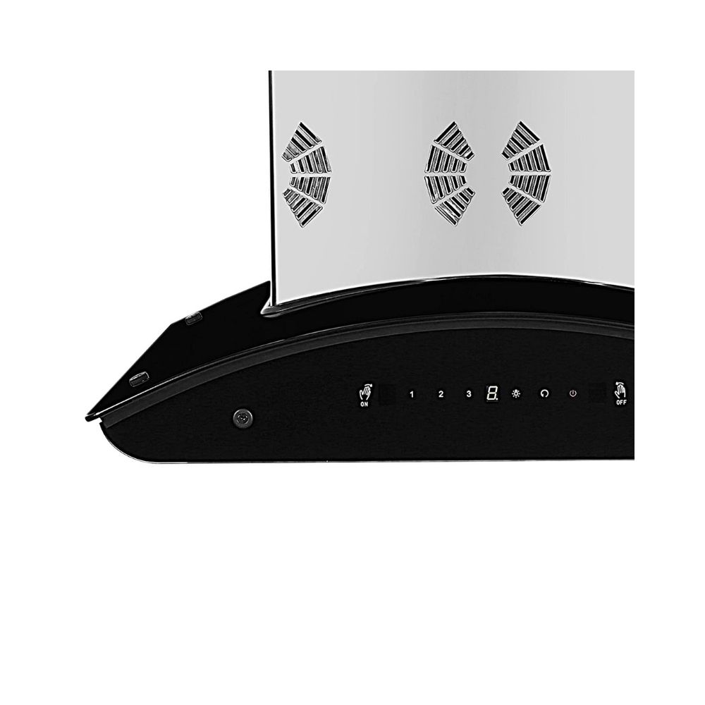 Faber 60 cm 6 way Silent Suction 1250 mhr Auto-Clean curved glass Kitchen Chimney HOOD EVEREST SMART 3D IND HC SC SS 60 