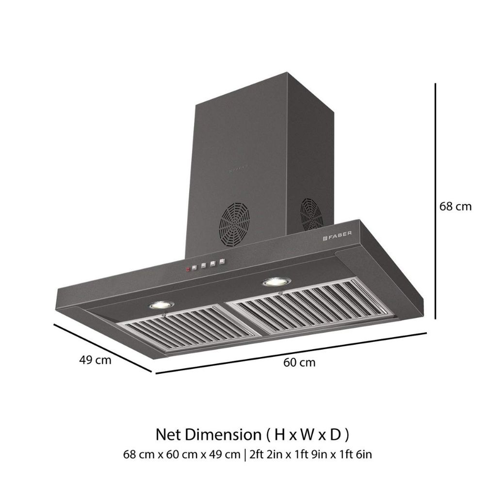 Faber 60cm 3 Way Silent Suction Chimney 1150 m3hr Stilo Slim 3D Plus 2 T2S2 T2S2 BK LTW 60Triple Layer Baffle Filters Black