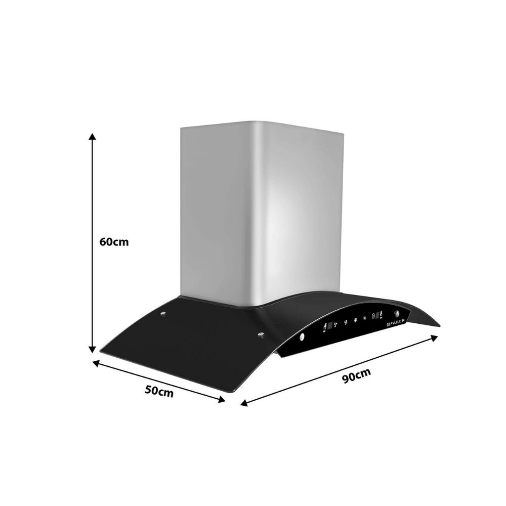 Faber 90 cm 1200 mhr Auto-Clean curved glass Kitchen Chimney HOOD ORIENT XPRESS HC SC SS 90 Filterless technology Touch Control