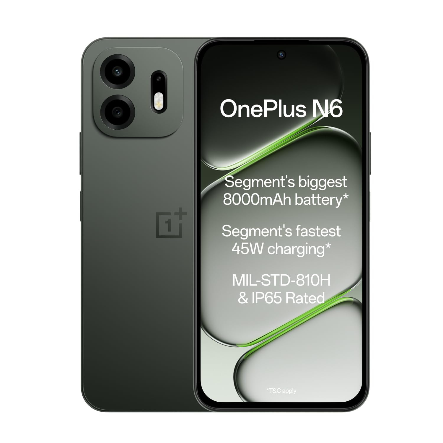 OnePlus N6 4GB128GB Midnight Green Segments Biggest 8000mAh Battery Segments Fastest 45W Charging Smooth 120Hz Display 50MP Camera Military-Grade Durability
