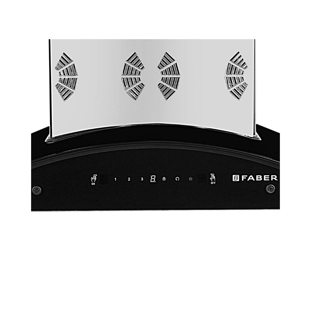 Faber 60 cm 6 way Silent Suction 1250 mhr Auto-Clean curved glass Kitchen Chimney HOOD EVEREST SMART 3D IND HC SC SS 60