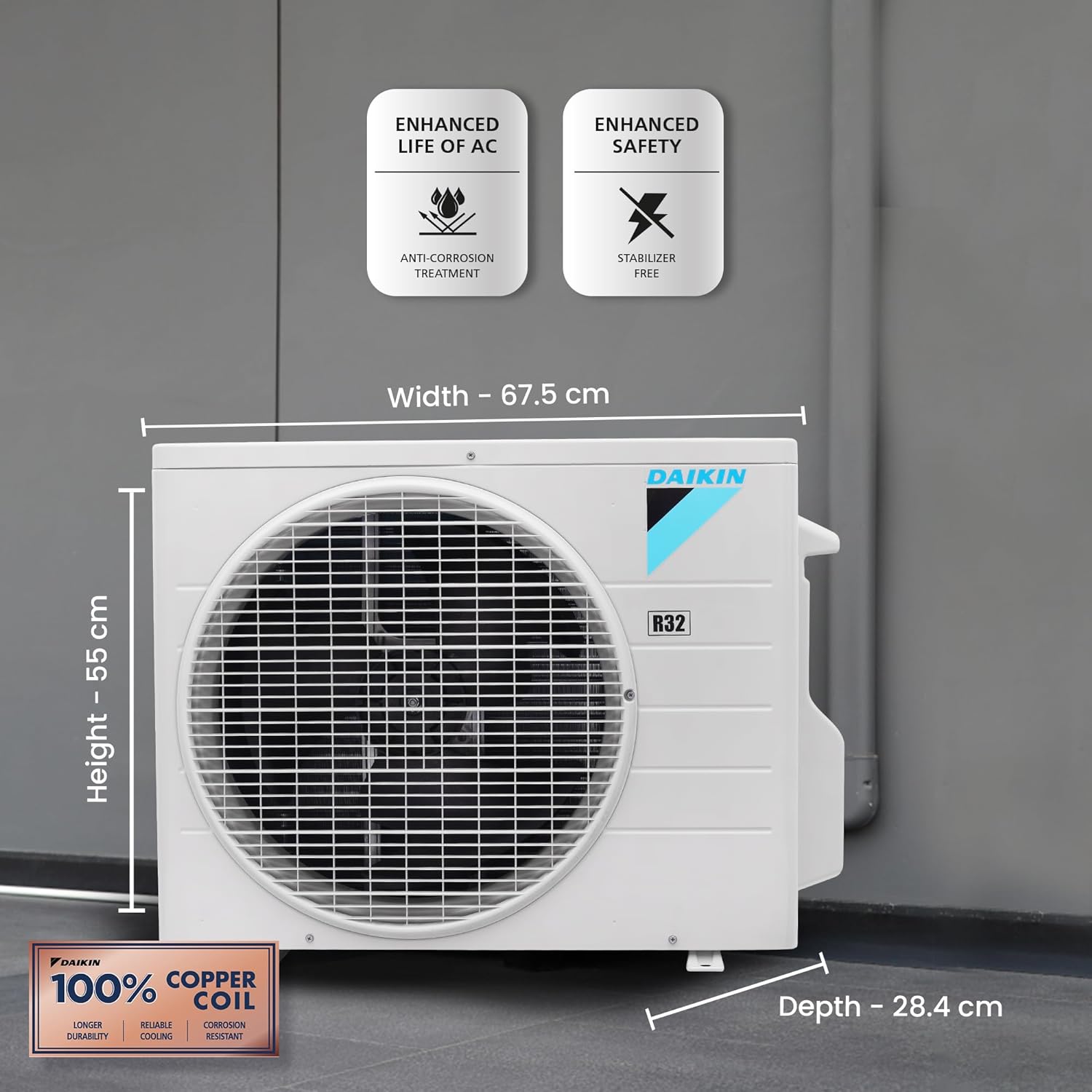Daikin 08 Ton 3 Star Fixed Speed Split AC Copper PM 25 Filter 2022 Model FTL28U White