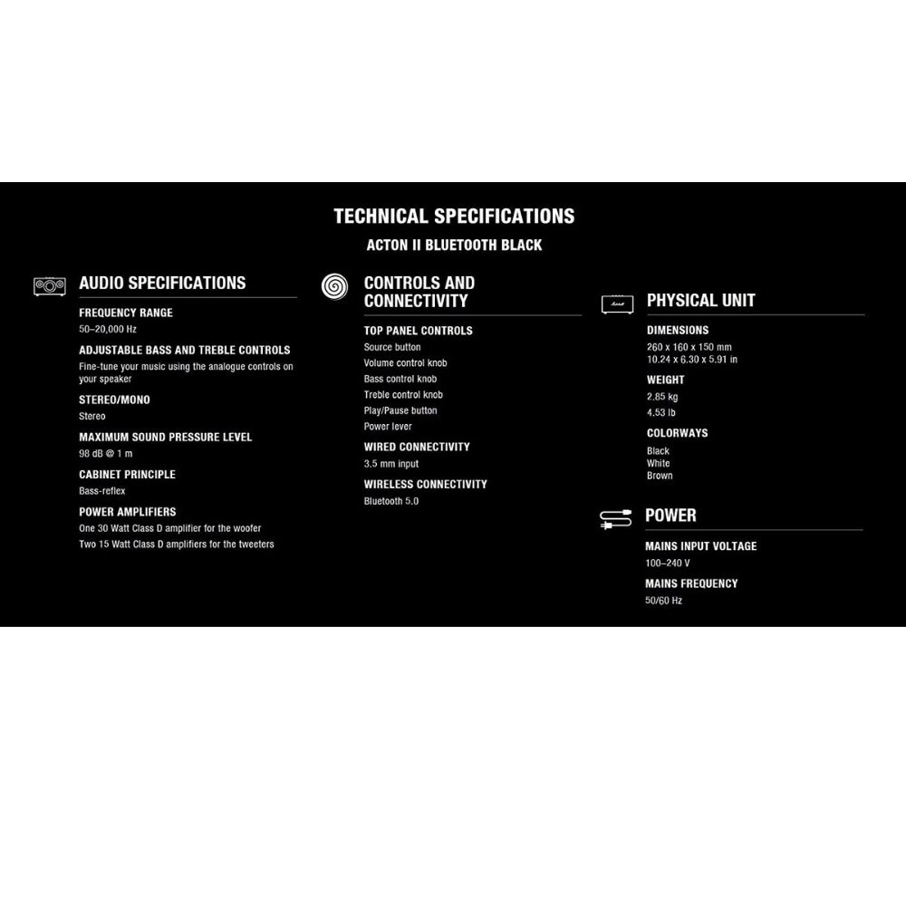 Marshall Acton II 60 Watt Wireless Bluetooth Speaker Black MRL1001900