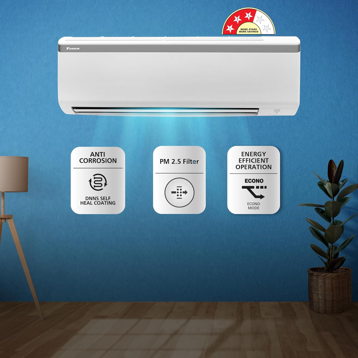 Daikin 08 Ton 3 Star Fixed Speed Split AC Copper PM 25 Filter 2022 Model FTL28U White