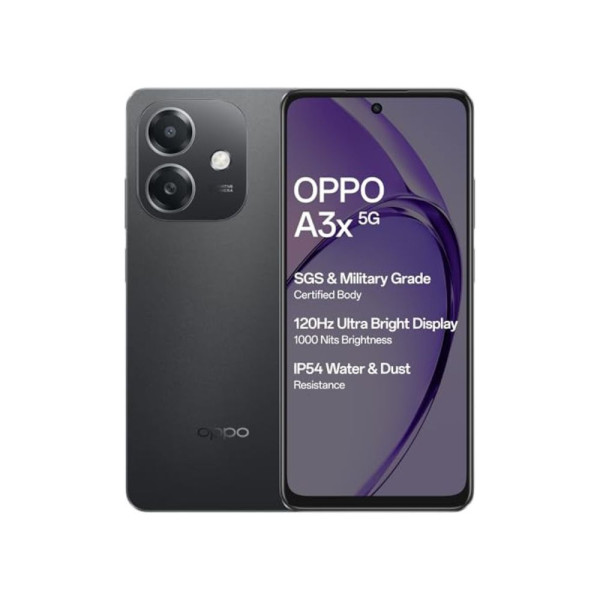 Image of OPPO A3X 5G (Sparkle Black, 4GB RAM, 128GB Storage)|6.67” HD+ 120Hz Refresh Rate Screen | 45W SUPERVOOC|with No Cost EMI/Additional Exchange Offers