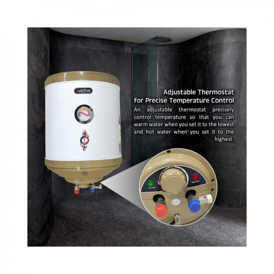 ACTIVA 25 LTR Storage 2 Kva Special Anti Rust Coating 75 MM Pure Stainless Steel Tank Geyser with Temperature Meter Abs Top Bottom Ivory with Free Installation Kit and adjustable outer thermostat 5 years warranty