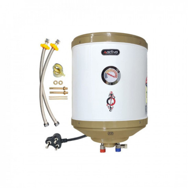 Image of ACTIVA 25 LTR Storage 2 Kva Special Anti Rust Coating .75 MM Pure Stainless Steel Tank Geyser with Temperature Meter Abs Top Bottom Ivory with Free Installation Kit and adjustable outer thermostat 5 years warranty