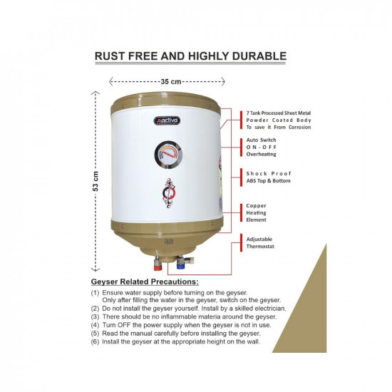 ACTIVA 25 LTR Storage 2 Kva Special Anti Rust Coating 75 MM Pure Stainless Steel Tank Geyser with Temperature Meter Abs Top Bottom Ivory with Free Installation Kit and adjustable outer thermostat 5 years warranty