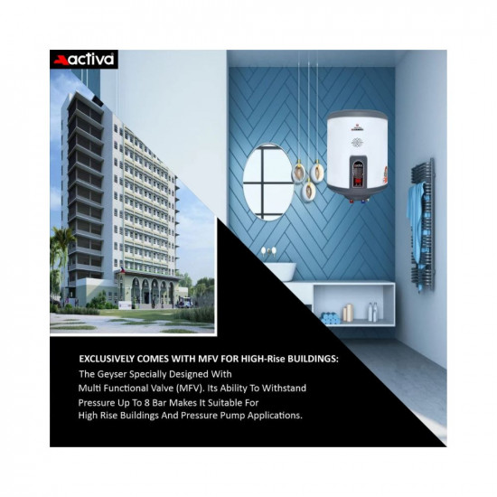 Activa 25Ltr Storage 2kva Special Anti Rust Coated Geyser Heat-Max 07 MM SS Tank With Digital Display Suitable For High Rise Buildings Comes with 5 Years Warranty 25 Ltr