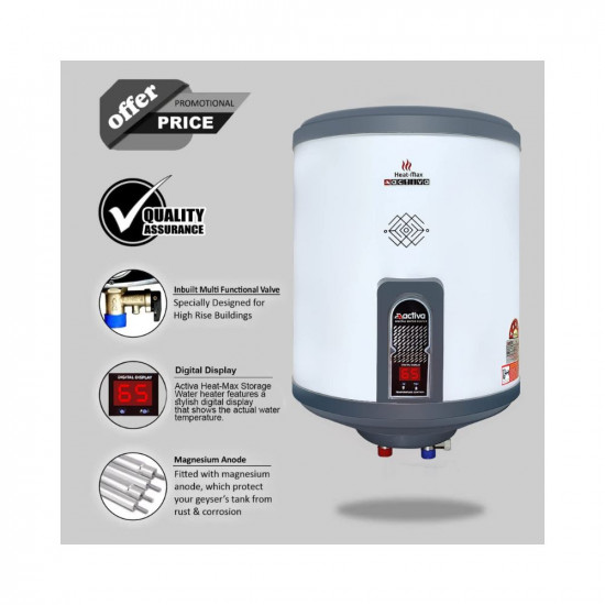Activa 25Ltr Storage 2kva Special Anti Rust Coated Geyser Heat-Max 07 MM SS Tank With Digital Display Suitable For High Rise Buildings Comes with 5 Years Warranty 25 Ltr