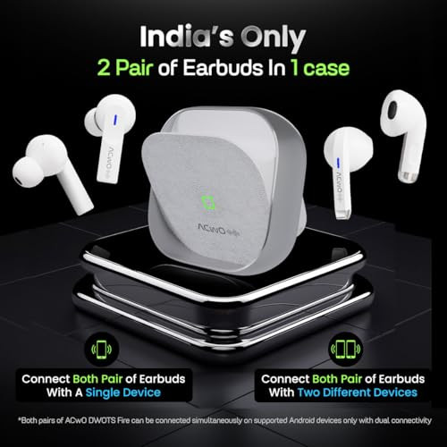 ACwO DwOTS Fire Indias First in-Ear Half-in-in Ear Earbuds in one case 33 EQ Modes Wireless Charging Enabled AI-ENC with Quad Mic Cosmic Silver