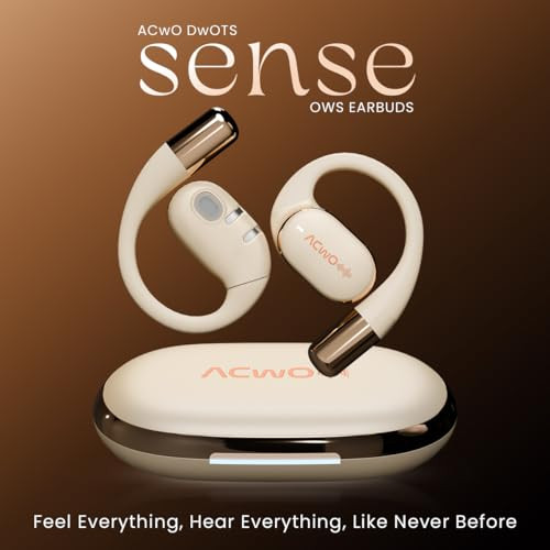 ACwO Dwots Sense OWS Wireless Over Ear EarphonesSituational Awareness15Mm Titanium Drivers65 Hours PlaybackBT V54Secure Fit4 Mics with ENC40Ms Low LatencyEqualiser Modes Silver Cream