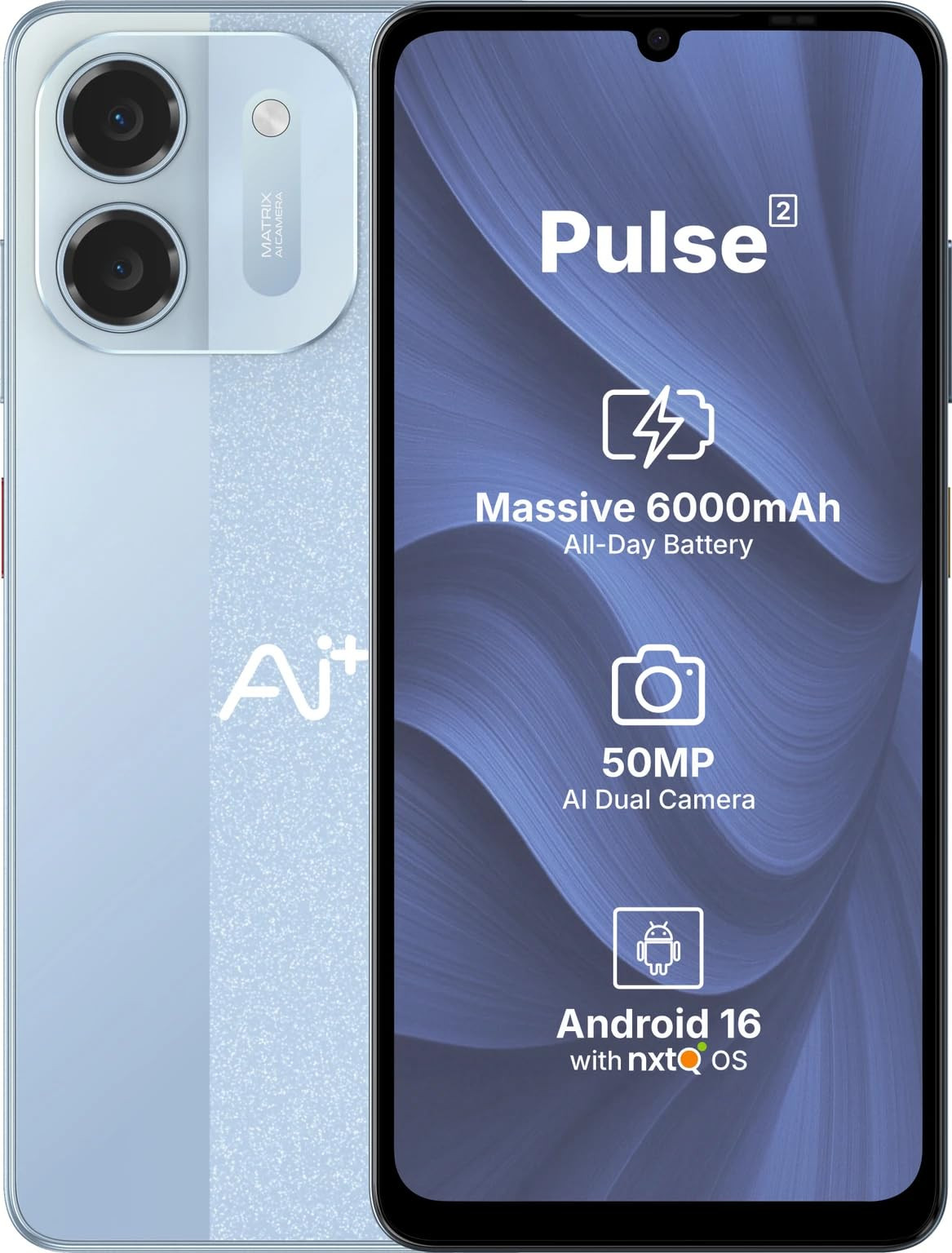 AI Pulse 2 6745 inch HD Display 4GB RAM 64GB Storage Android 16 Unisoc T7250 Octa Core 50MP Camera 6000mAh Battery Blue