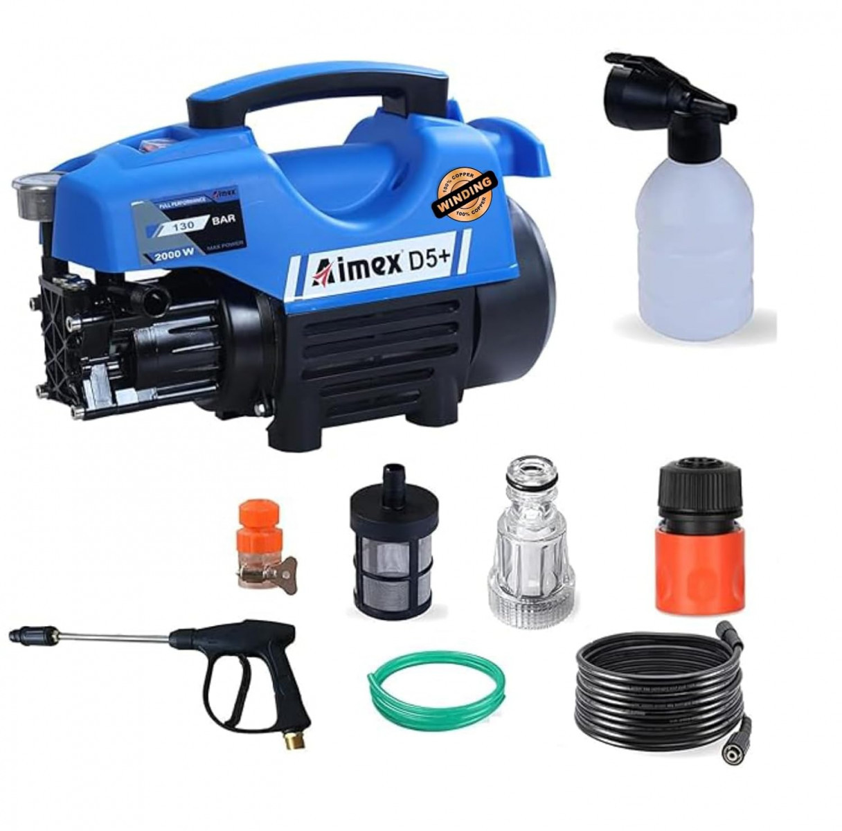 Aimex D5 High Pressure Car Washer Machine for Cleaning Car Bike Home with 2000 Watts and Pressure 130 Bar with Copper Winding D5