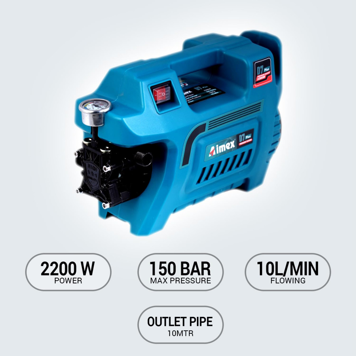 Aimex Electric D7 Plus High Pressure Car Washer Machine 2200W with Copper Winding for Cleaning Car 10 Mtr Outlet Pipe