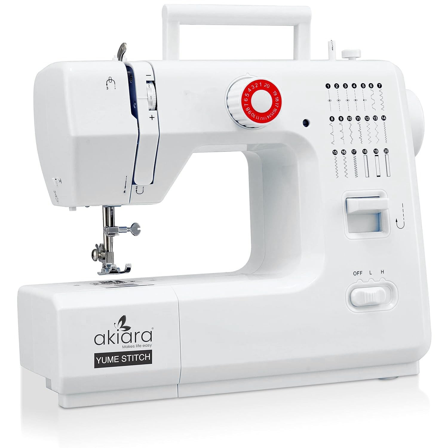 Akiara - Makes Life Easy Stiching Machine with 20 Stitch Patterns Reverse Stitch Sewing Machine for Home Tailoring with Zig Zag Pico and Metal Frame - Perfect for Women Fashion