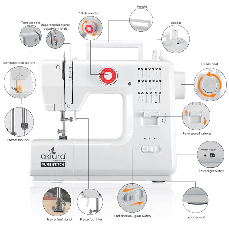 Akiara - Makes Life Easy Stiching Machine with 20 Stitch Patterns Reverse Stitch Sewing Machine for Home Tailoring with Zig Zag Pico and Metal Frame - Perfect for Women Fashion