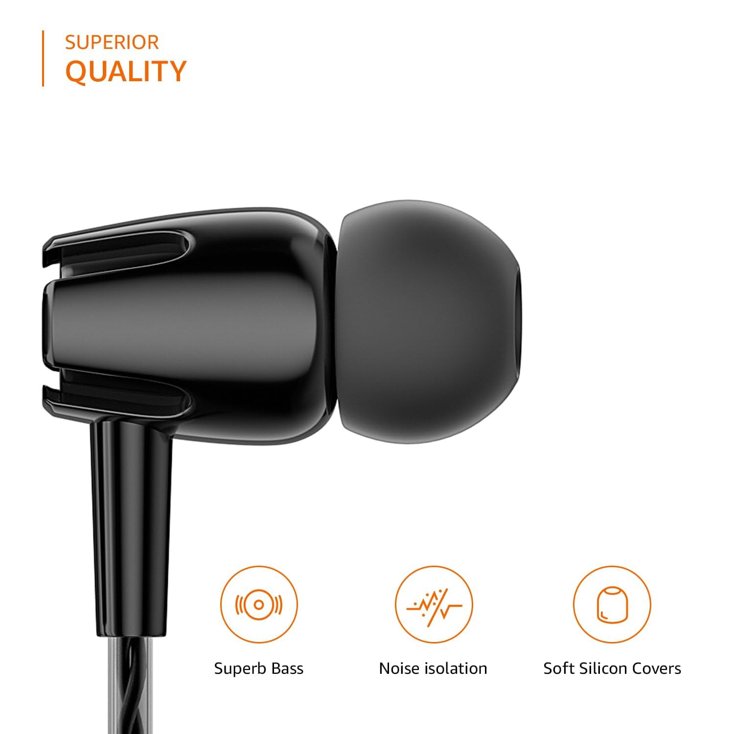 amazon basics in-Ear Wired Earphones with in-Line Mic 10 mm Dual Drivers Powerful Bass Noise Isolation 35 mm Audio Jack Black WE03