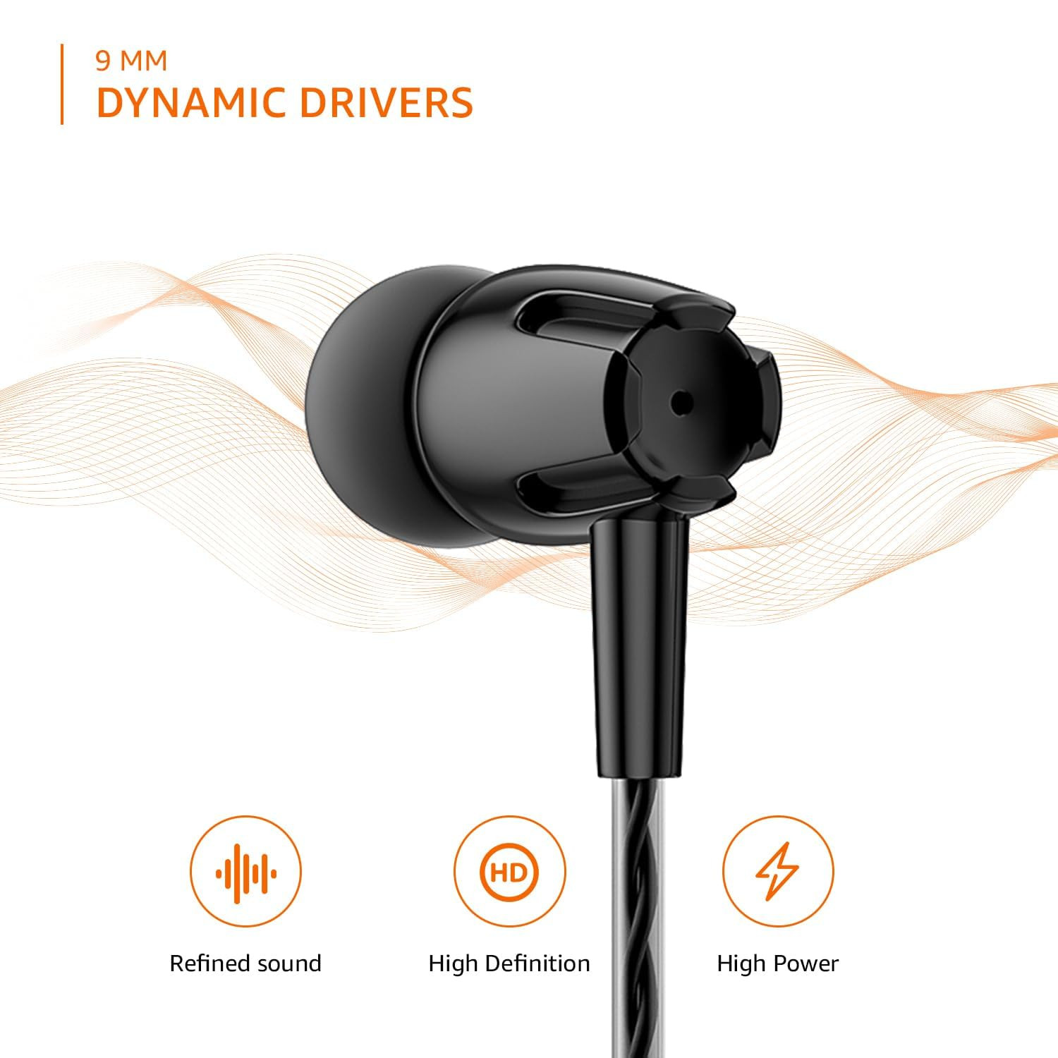 amazon basics in-Ear Wired Earphones with in-Line Mic 10 mm Dual Drivers Powerful Bass Noise Isolation 35 mm Audio Jack Black WE03