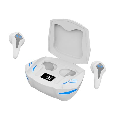 amazon basics True Wireless Gaming Mode in-Ear Earbuds Up to 50ms Low Latency Built-in Mic 60H Playtime IPX5 Sweat Water Resistant Touch Controls Voice Control Super Fast Charging White