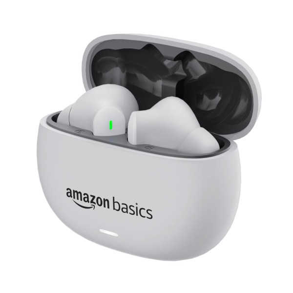 Image of amazon basics True Wireless in-Ear Earbuds with Mic, Low-Latency Gaming Mode, Touch Control, IPX5 Water-Resistance, Bluetooth 5.3, Up to 60 Hours Play Time, Voice Assistance and Fast Charging (White)