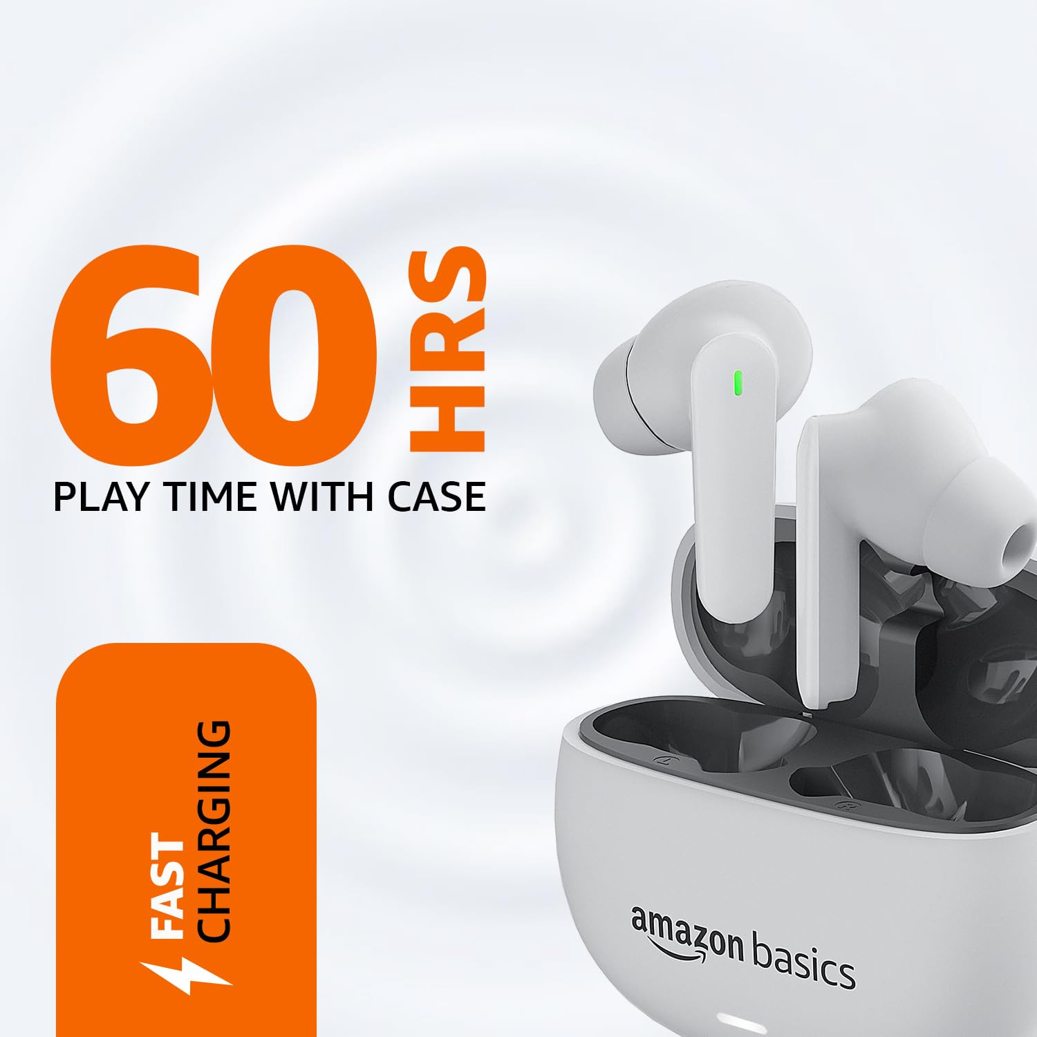 amazon basics True Wireless in-Ear Earbuds with Mic Low-Latency Gaming Mode Touch Control IPX5 Water-Resistance Bluetooth 53 Up to 60 Hours Play Time Voice Assistance and Fast Charging White