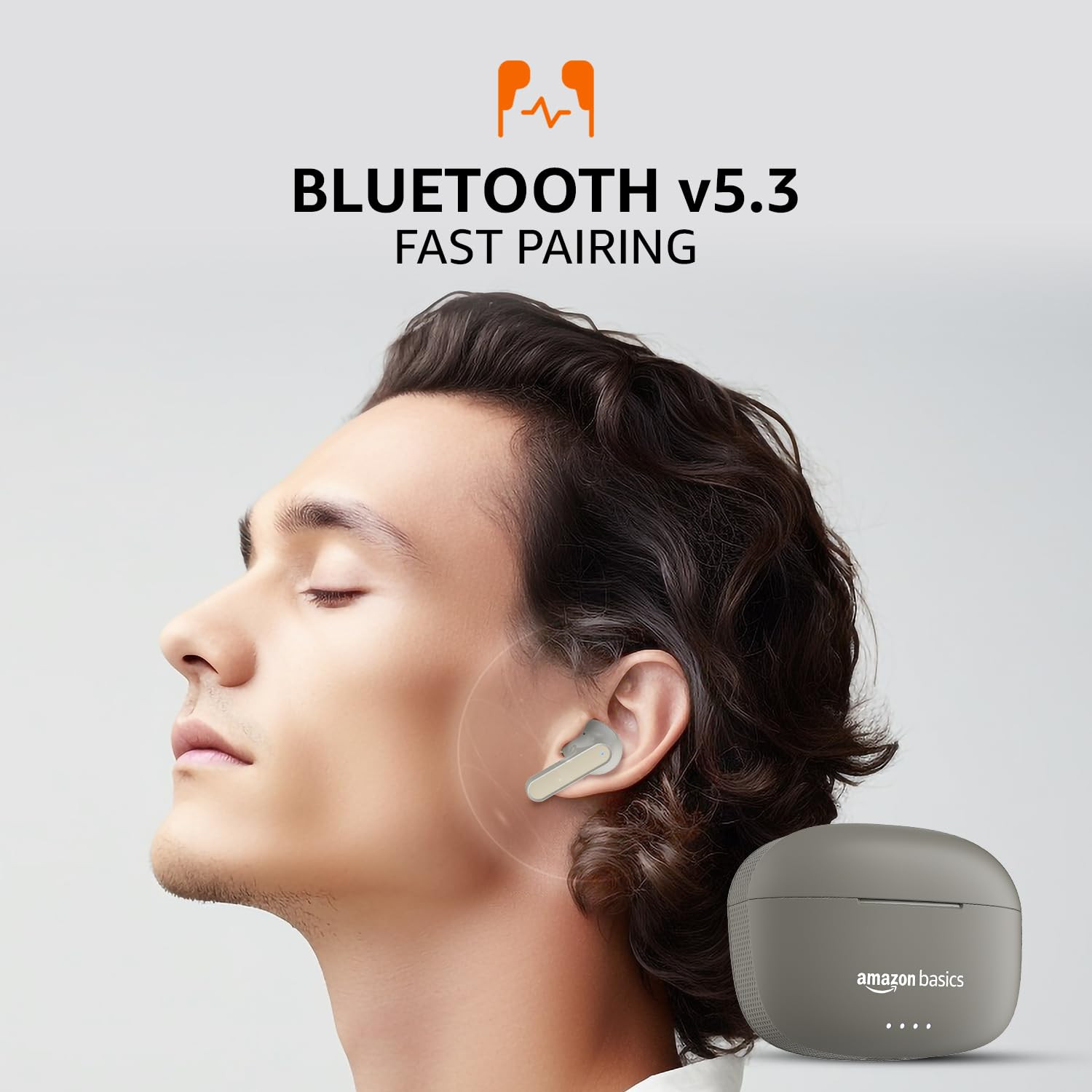 amazon basics TWS in-Ear Earbuds AB-A8 with Fast Charging up to 50 Hours of Playtime Dual 10mm Driver IPX4 Water-Resistance Bluetooth 53 Charging Case with Mic Touch Control Beige