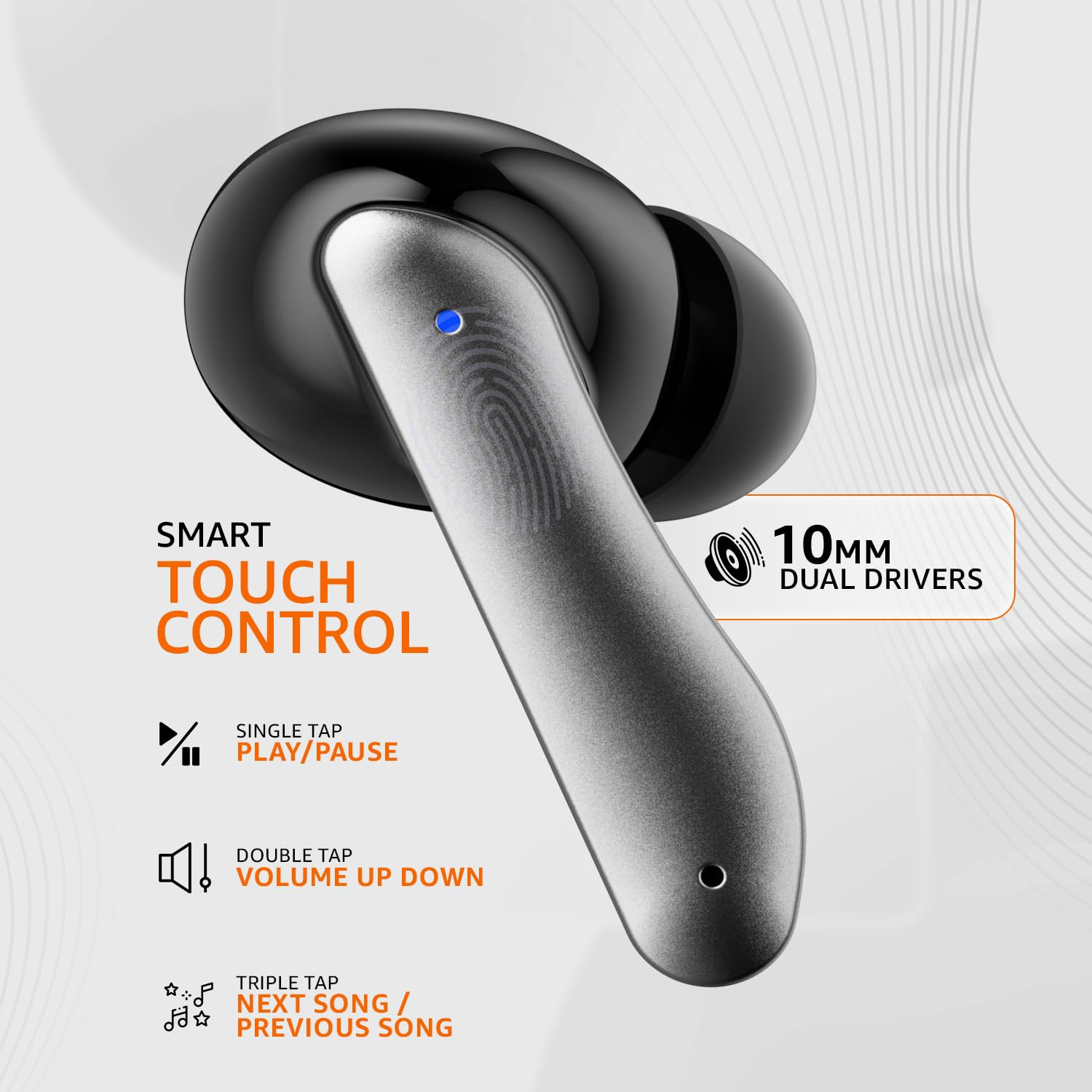 amazon basics TWS in-Ear Earbuds AB-T01A with Fast Charging up to 50 Hours of Playtime Dual 10mm Driver IPX4 Water-Resistance Bluetooth 53 Charging Case with Mic Touch Control Black