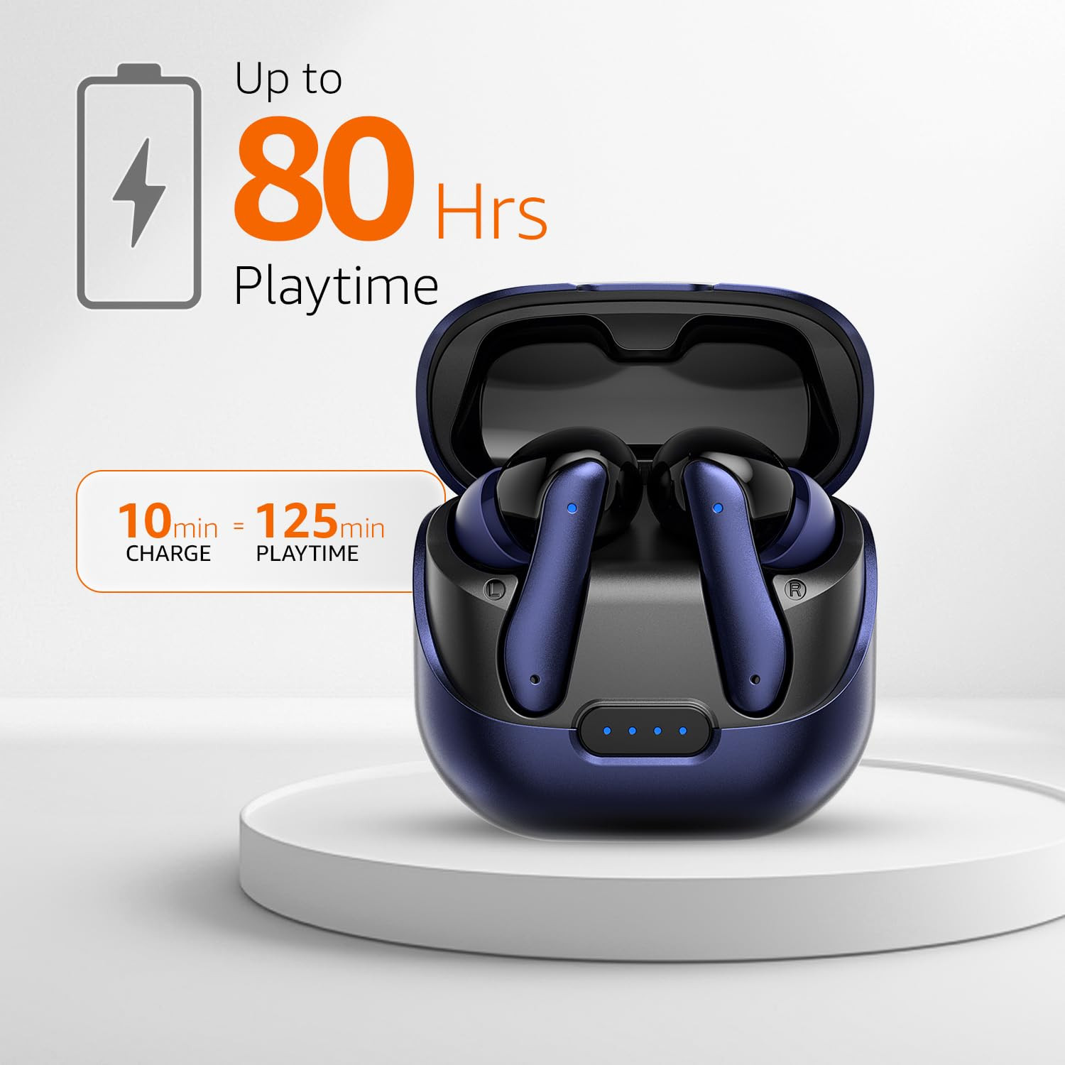 amazon basics TWS in-Ear Earbuds AB-T01B with Fast Charging up to 80 Hours of Playtime Dual 10mm Driver IPX4 Water-Resistance Bluetooth 53 Charging Case with Mic Touch Control Blue