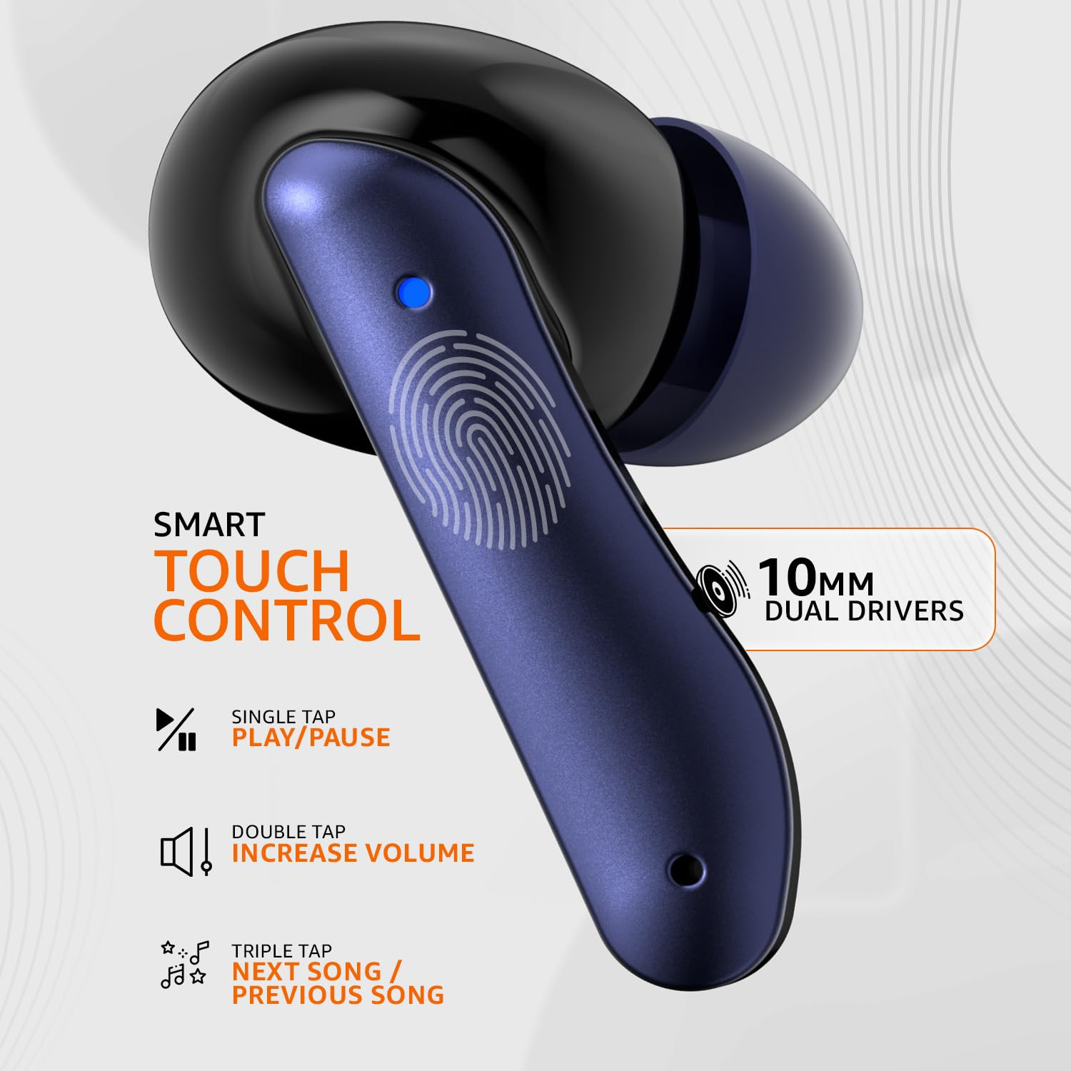 amazon basics TWS in-Ear Earbuds AB-T01B with Fast Charging up to 80 Hours of Playtime Dual 10mm Driver IPX4 Water-Resistance Bluetooth 53 Charging Case with Mic Touch Control Blue