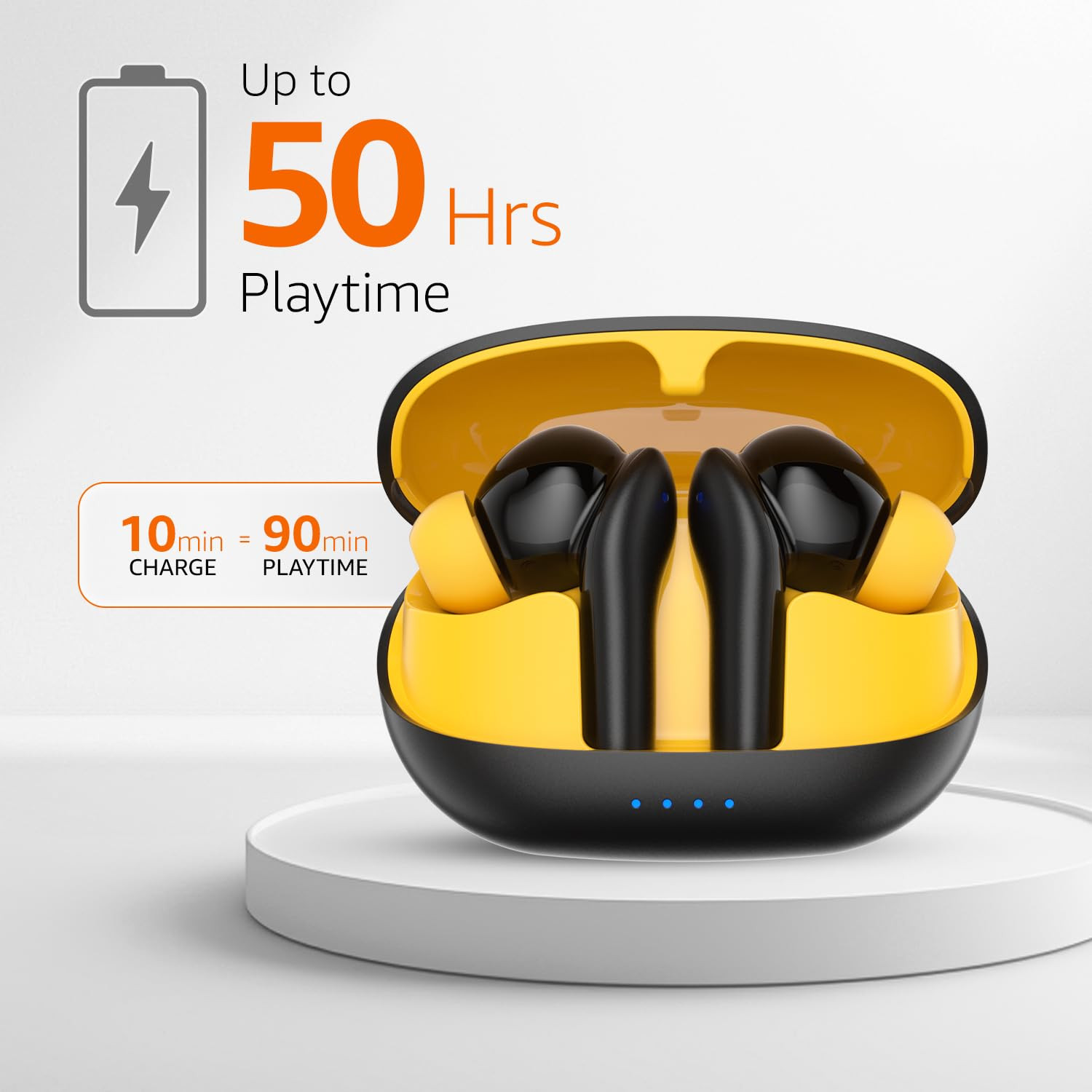 Amazon Basics TWS in-Ear Earbuds AB-T08 - C2 with Fast Charging up to 50 Hours of Playtime Dual 10mm Driver IPX4 Water-Resistance Bluetooth 53 Charging Case with Mic Touch Control Black