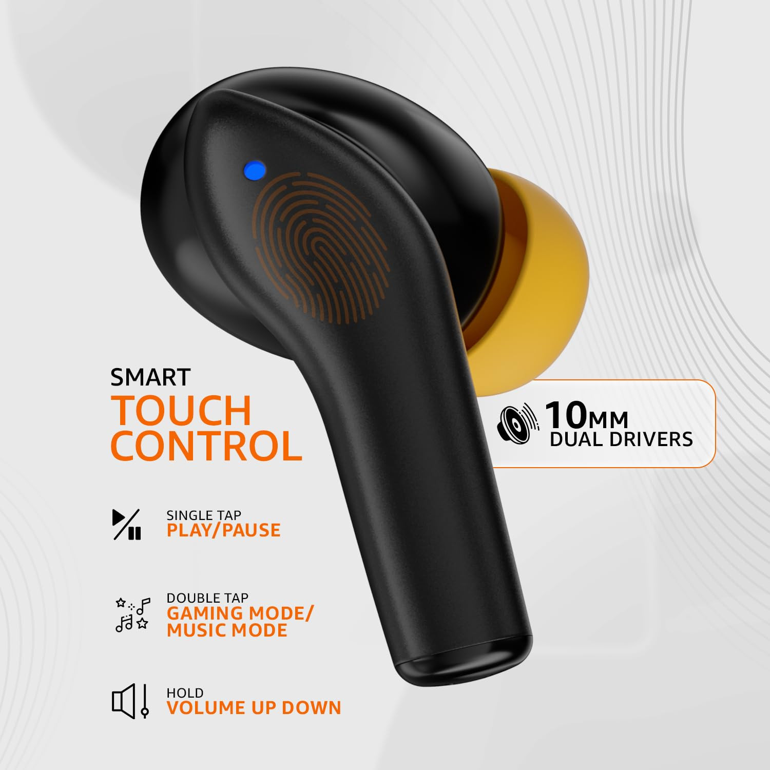 Amazon Basics TWS in-Ear Earbuds AB-T08 - C2 with Fast Charging up to 50 Hours of Playtime Dual 10mm Driver IPX4 Water-Resistance Bluetooth 53 Charging Case with Mic Touch Control Black