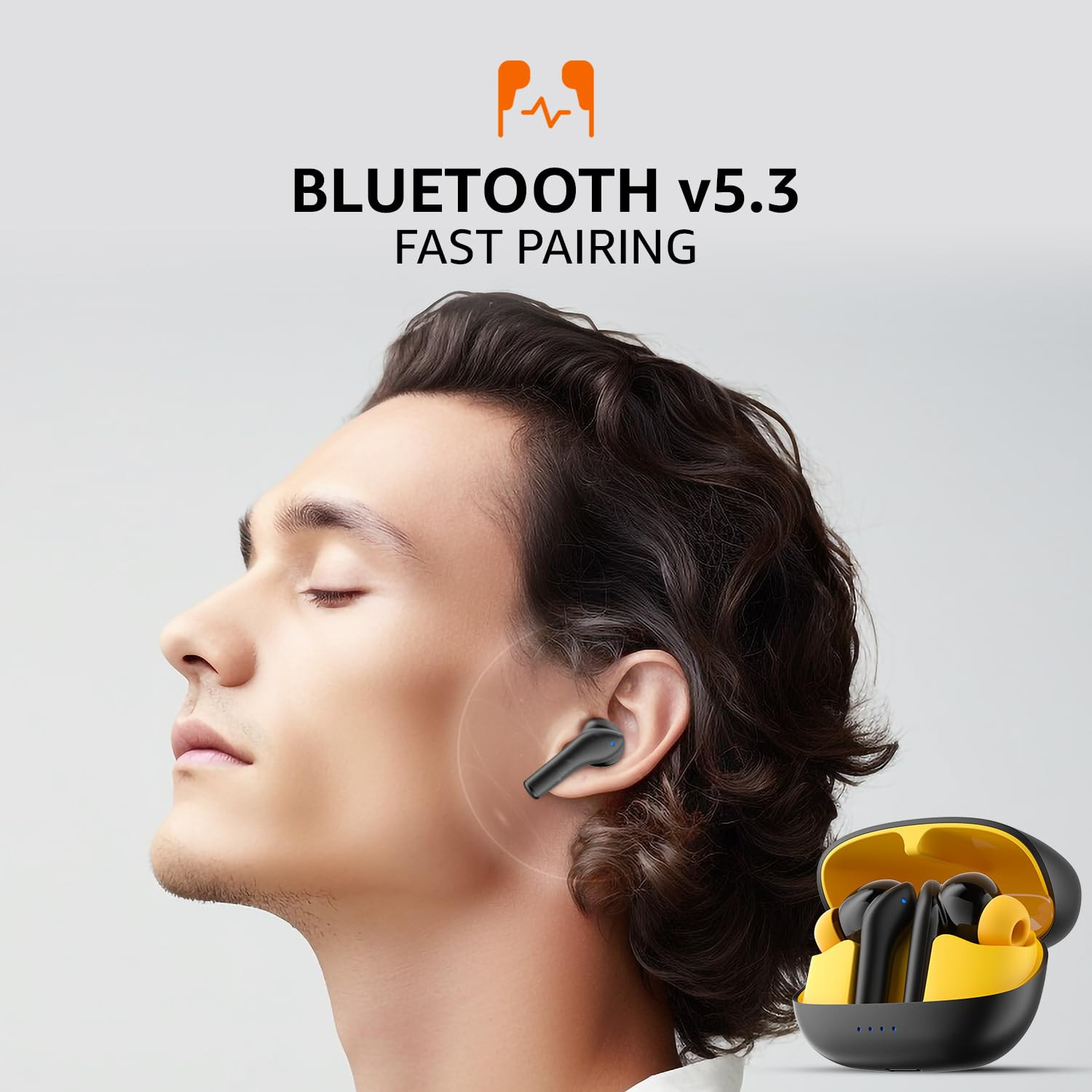 Amazon Basics TWS in-Ear Earbuds AB-T08 - C2 with Fast Charging up to 50 Hours of Playtime Dual 10mm Driver IPX4 Water-Resistance Bluetooth 53 Charging Case with Mic Touch Control Black