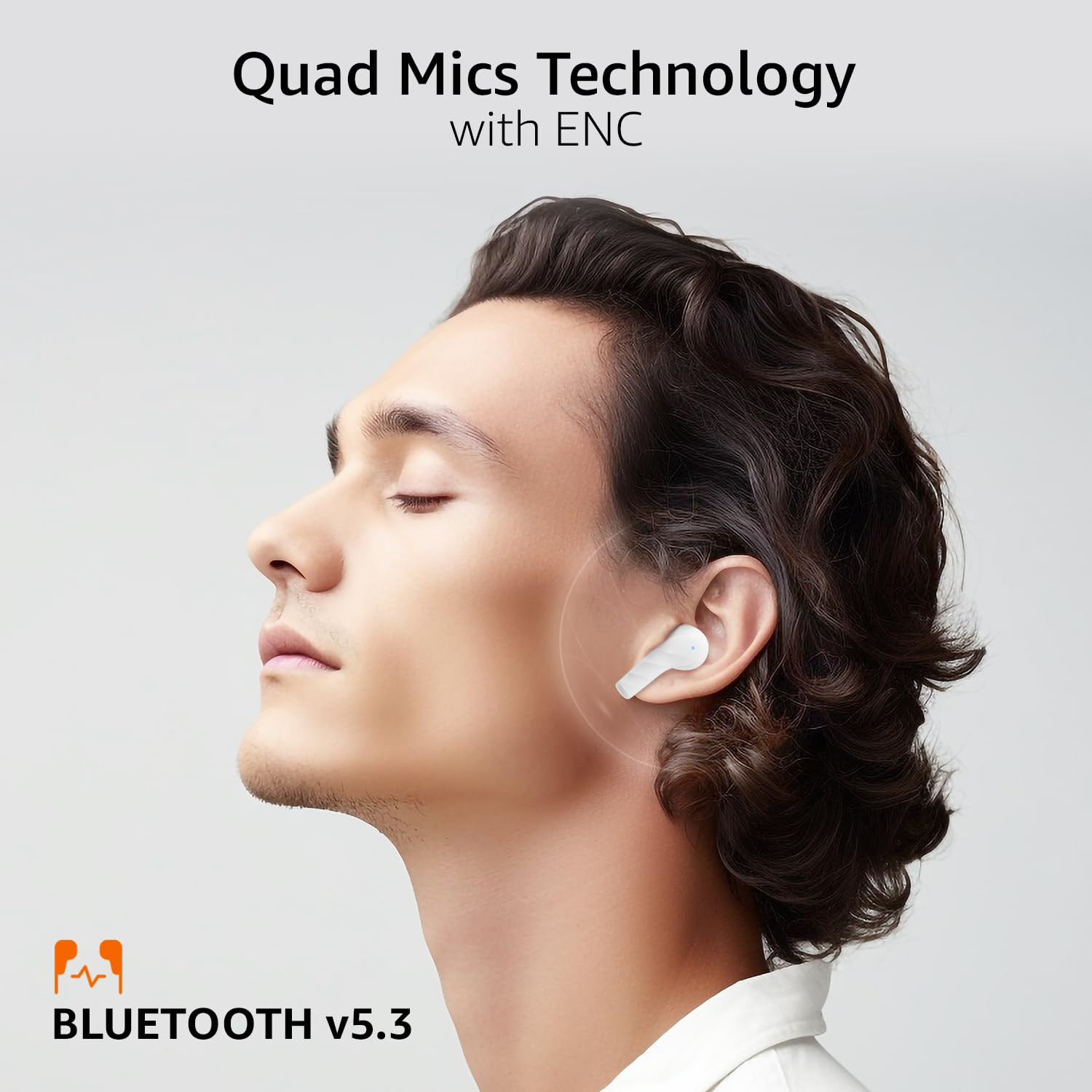 amazon basics TWS in-Ear Earbuds AB-T10 with Fast Charging up to 50 Hours of Playtime Dual 10mm Driver IPX4 Water-Resistance Bluetooth 53 Charging Case with Mic Touch Control White