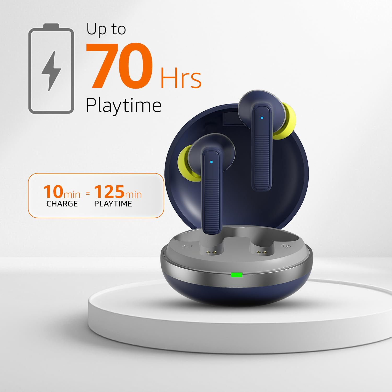 amazon basics TWS in-Ear Earbuds AB-T17 with Fast Charging up to 70 Hours of Playtime Dual 13mm Driver IPX4 Water-Resistance Bluetooth 53 Charging Case with Mic Touch Control Blue