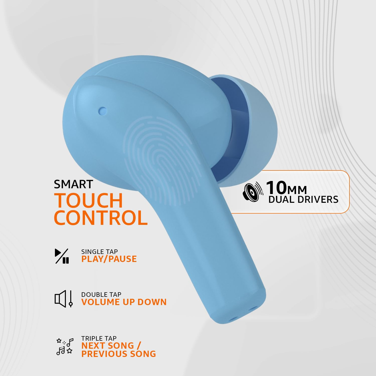 amazon basics TWS in-Ear Earbuds P50 with Fast Charging up to 50 Hours of Playtime Dual 10mm Driver IPX4 Water-Resistance Bluetooth 53 Quad Mic with ENC Touch Control Light Blue