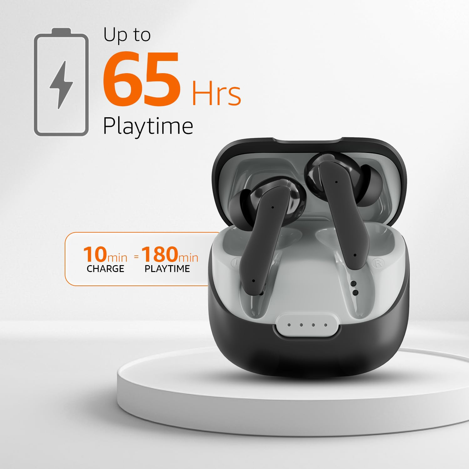 amazon basics TWS in-Ear Earbuds P65 with Fast Charging up to 65 Hours of Playtime Dual 10mm Driver IPX4 Water-Resistance Bluetooth 53 Quad Mic with ENC Touch Control Black