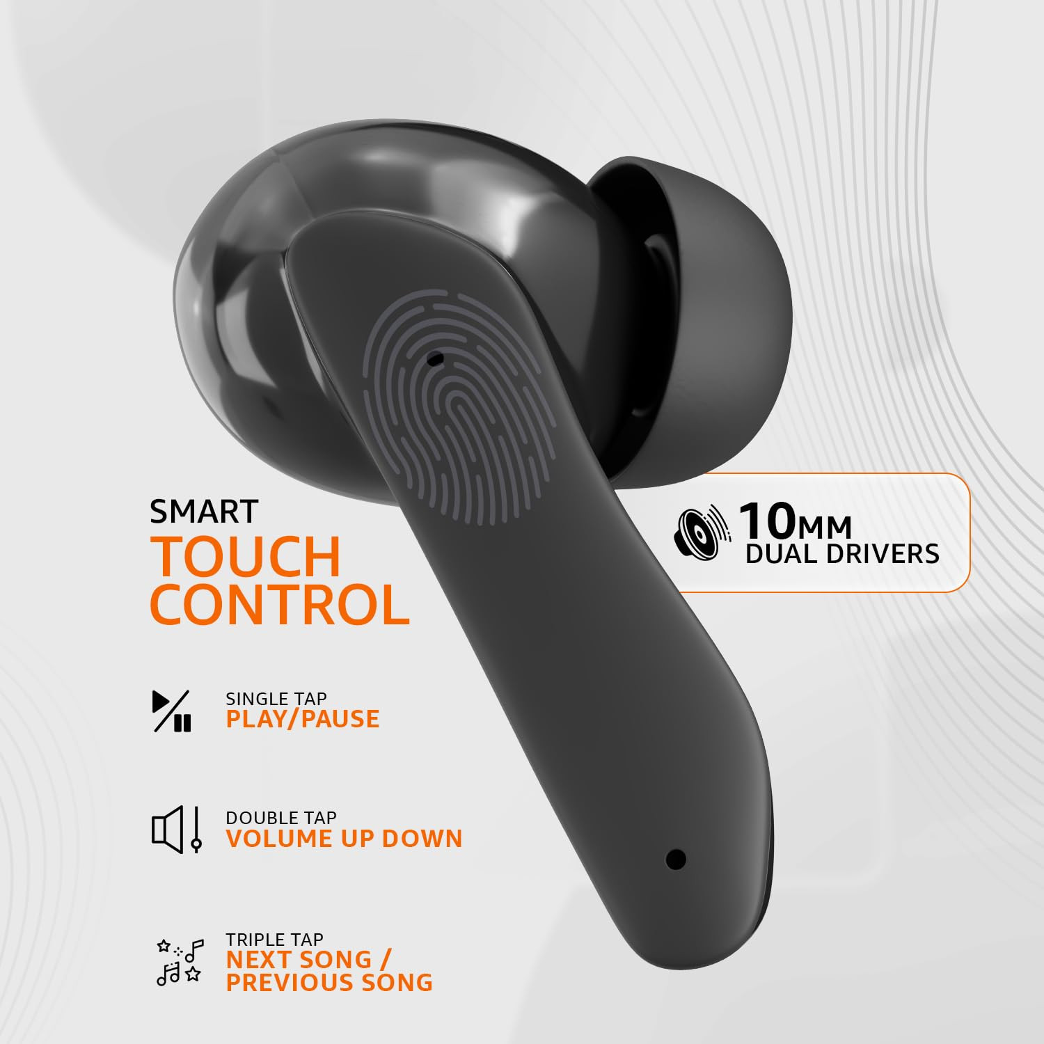 amazon basics TWS in-Ear Earbuds P65 with Fast Charging up to 65 Hours of Playtime Dual 10mm Driver IPX4 Water-Resistance Bluetooth 53 Quad Mic with ENC Touch Control Black