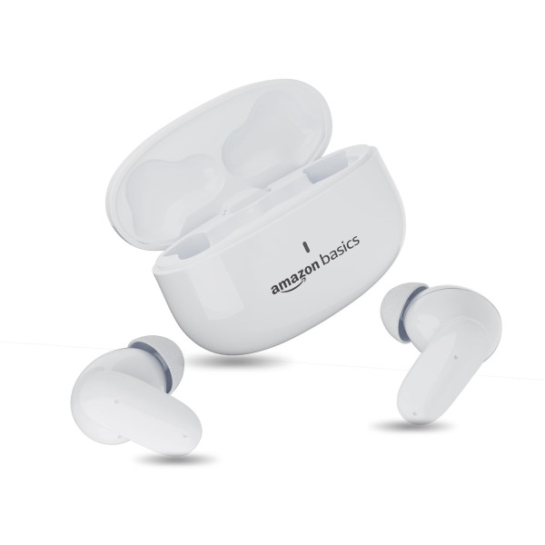Image of amazon basics TWS in-Ear Earbuds (P80) with Fast Charging up to 80 Hours of Playtime | Dual 12mm Driver | IPX4 Water-Resistance | Bluetooth 5.3 | Quad Mic with ENC | Touch Control (White)