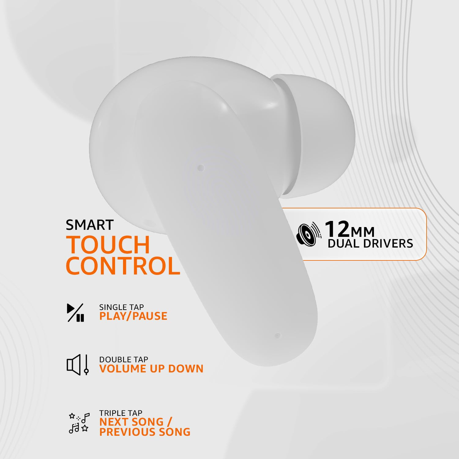 amazon basics TWS in-Ear Earbuds P80 with Fast Charging up to 80 Hours of Playtime Dual 12mm Driver IPX4 Water-Resistance Bluetooth 53 Quad Mic with ENC Touch Control White