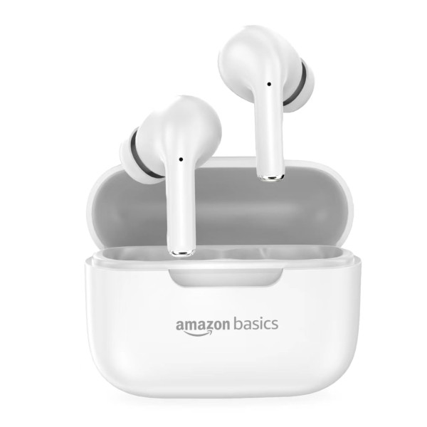 Image of amazon basics TWS in-Ear Earbuds (S19) with Fast Charging up to 50 Hours of Playtime | Dual 10mm Driver | IPX4 Water-Resistance | Bluetooth 5.3 | Touch Control (White)