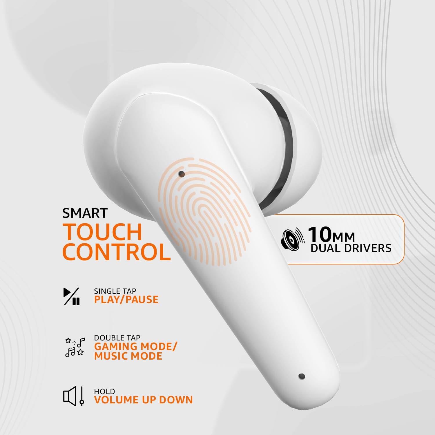 amazon basics TWS in-Ear Earbuds S94 with Fast Charging up to 40 Hours of Playtime Dual 10mm Driver IPX4 Water-Resistance Bluetooth 53 Touch Control White