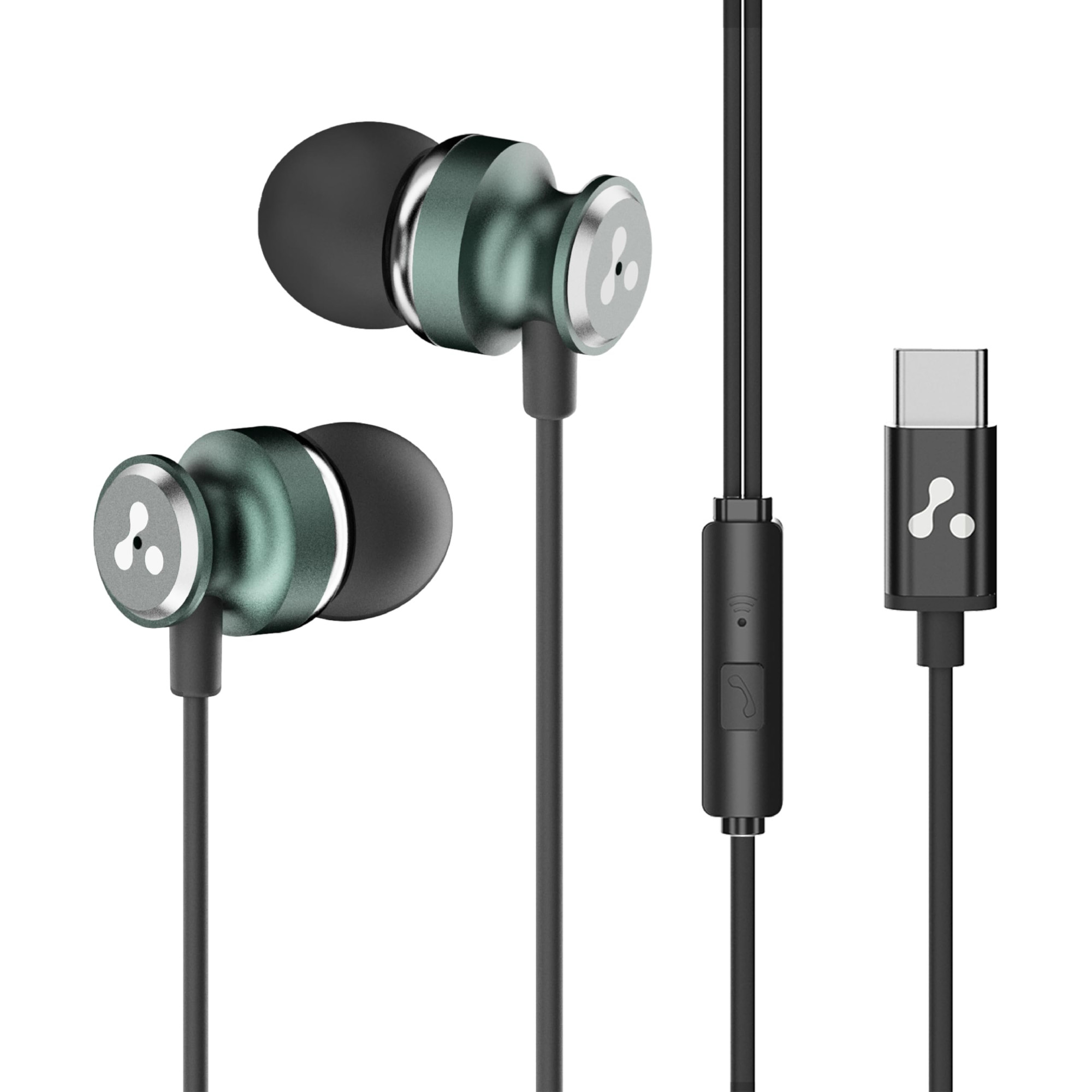 Ambrane Type-C Wired in Ear Earphones 10Mm Bass Drivers Inline Controls for Type C Smartphones iPhone 15  Laptop 12M Braided Anti Tangle Wire with Mic for Clear Calling Stringz 03 Green