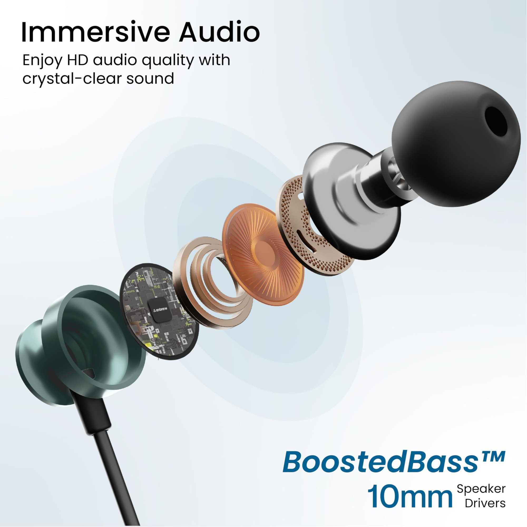 Ambrane Type-C Wired in Ear Earphones 10Mm Bass Drivers Inline Controls for Type C Smartphones iPhone 15 Laptop 12M Braided Anti Tangle Wire with Mic for Clear Calling Stringz 03 Green