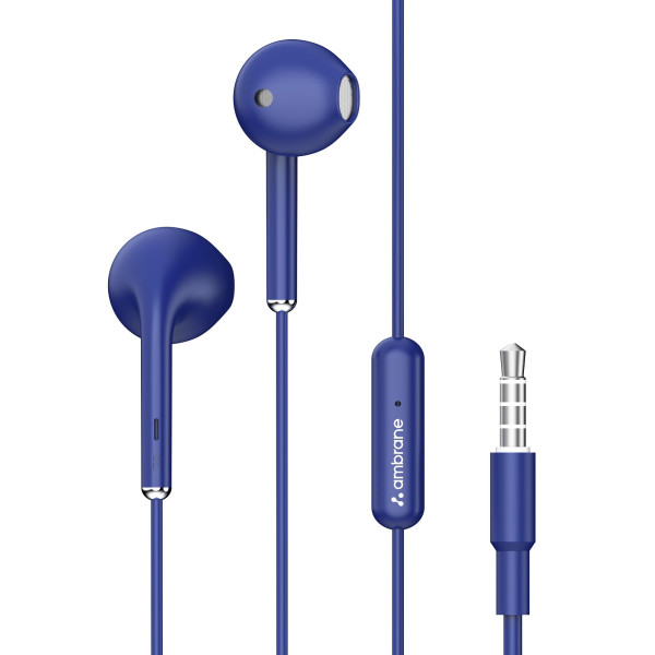 Image of Ambrane Wired Headphones in Earphones with in-Line Mic for Clear Calling, 14Mm Dynamic Drivers for Boostedbass, 3.5Mm Jack, Multi-Functional Controller (Stringz 38 Lite, Blue)
