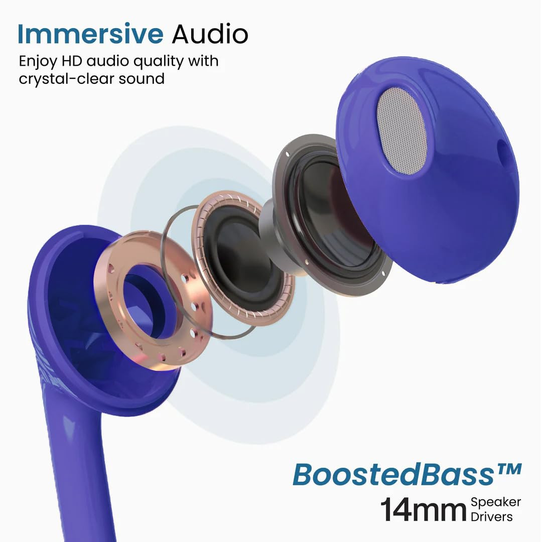 Ambrane Wired Headphones in Earphones with in-Line Mic for Clear Calling 14Mm Dynamic Drivers for Boostedbass 35Mm Jack Multi-Functional Controller Stringz 38 Lite Blue