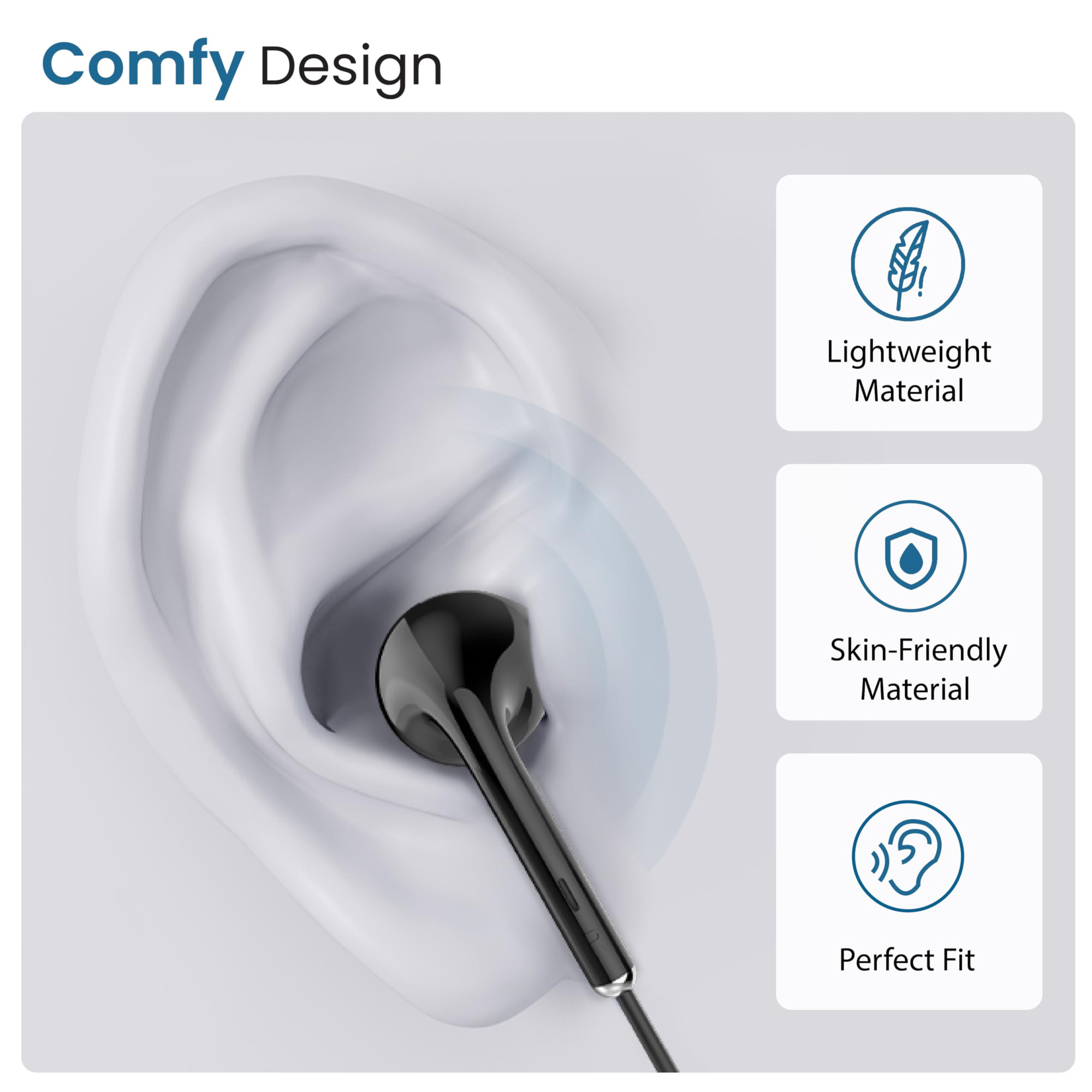 Ambrane Wired Headphones in Earphones with in-Line Mic for Clear Calling 14Mm Dynamic Drivers for Boostedbass 35Mm Jack Multi-Functional Controller Stringz 38 Lite Blue