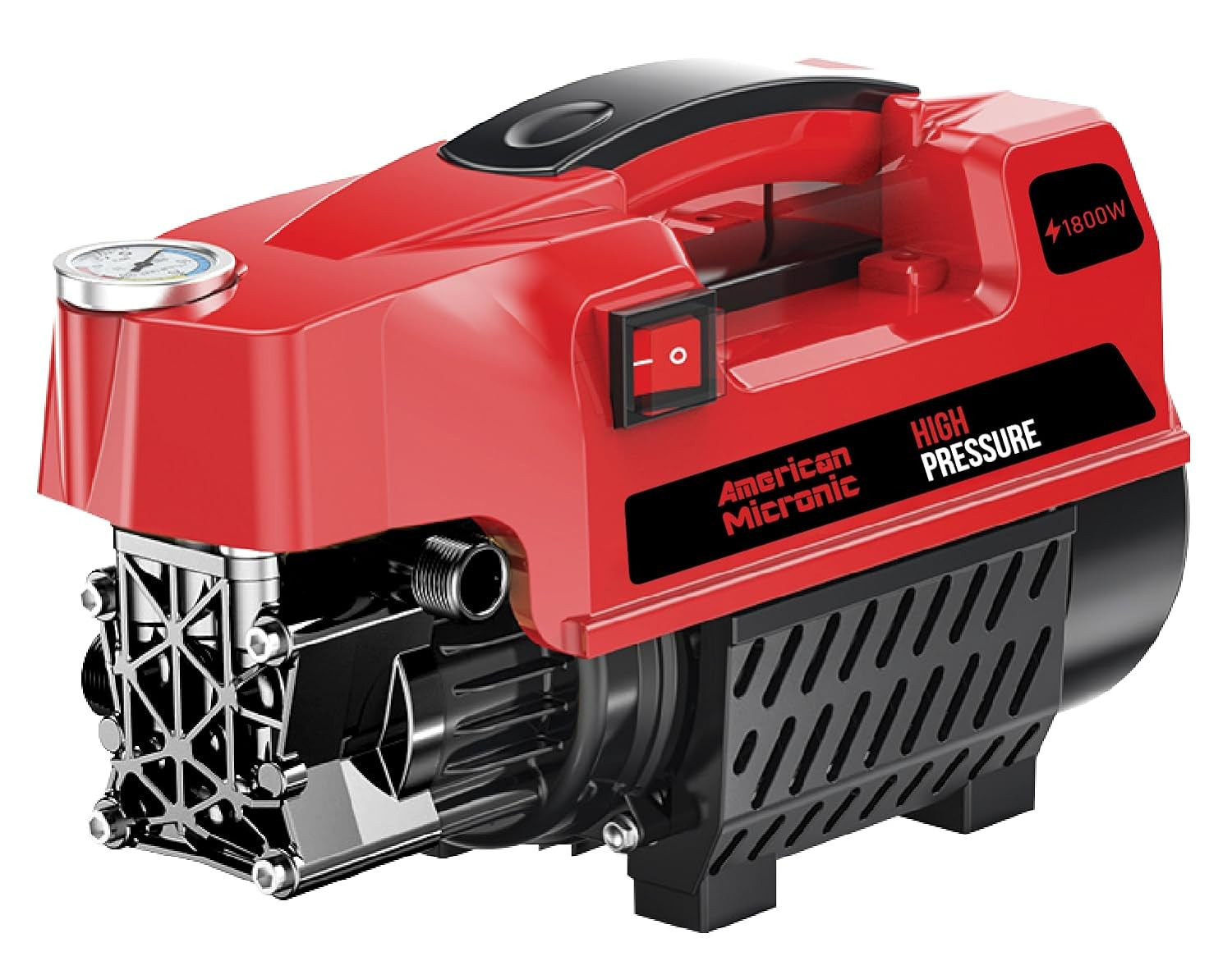 AMERICAN MICRONIC INSTRUMENTS-High Pressure Washer 1800 Watts 135 Bars 65LMin Flow Rate 8 Meters Outlet Hose Isi Marked 4 Meter Wire And Plug-Black And Red